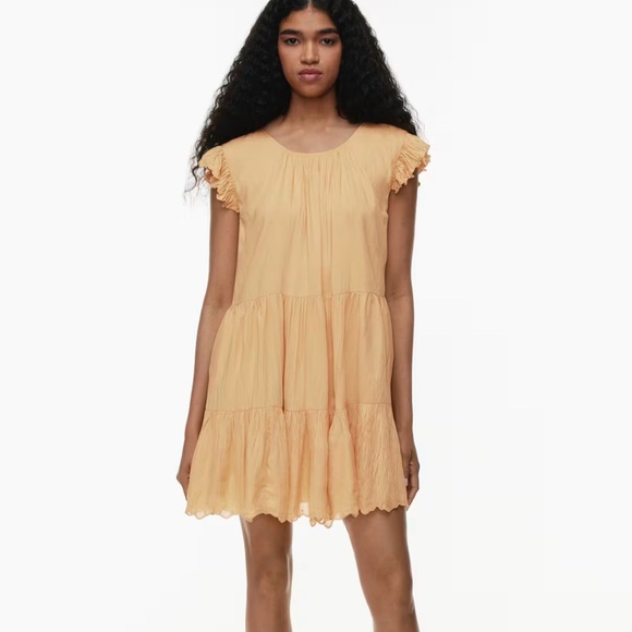 Aritzia Sidonie Tiered Babydoll Mustard light Orange Lightweight  Dress size S - Picture 1 of 9